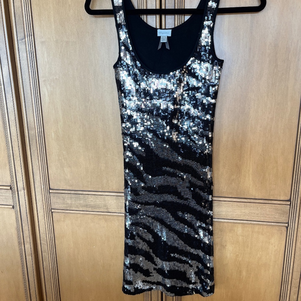 Silver and Black Sequin Dress